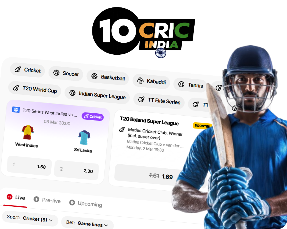 10CRIC India sports betting markets and features