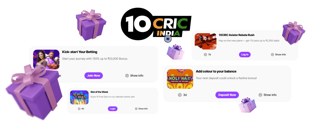 10CRIC India rewards its players with exciting bonuses and promotions